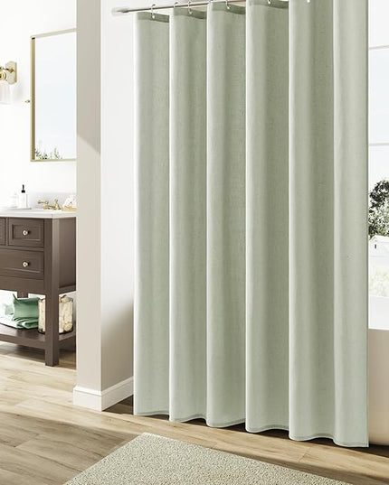 Naturoom Mist Sage Linen Shower Curtain, Country Boho Farmhouse Bath Decor Shower Curtains Neutral Cloth Weighted Textured Fabric Bath Curtain Liner with Hooks, 72x72