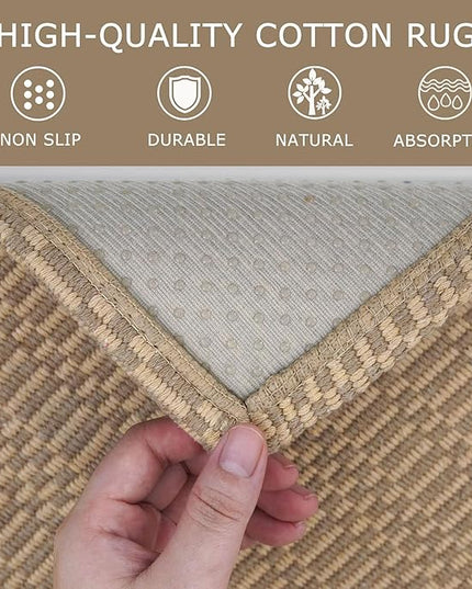 KOZYFLY Washable Runner Rug 2x6 Ft Runners for Hallways Kitchen Runners with Rubber Backing Braided Cotton Entryway Runner Indoor, Carpet for Hallway Kitchen Entryway Bedroom, Beige/Khaki