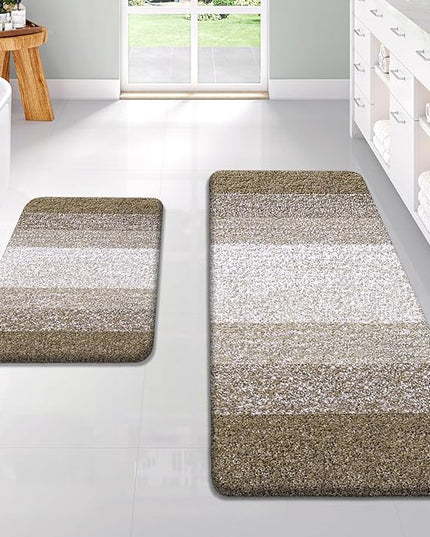 OLANLY Bathroom Rug Set 2 Piece, Soft Absorbent Microfiber Bath Rug Set, Non-Slip, Machine Wash Dry, Plush Shaggy Bath Mats for Bathroom (47"x20"+24"x16", Coffe)