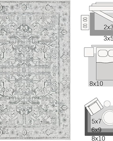 jinchan Lima Runner Rug 2x6 - Vintage Hallway Machine Washable Rug Floral Non Slip with Rubber Backing Ultra-Thin Carpet Runner for Kitchen Bedroom Laundry Room Farmhouse Entryway (2x6ft, Grey)