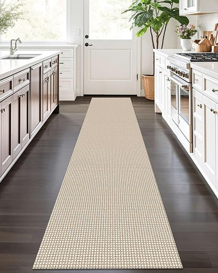 KOZYFLY Runners for Hallways 2x10 ft Washable Kitchen Runner Non Slip Rubber Backed Hallway Rugs Cotton Entryway Runner Rug Floor Carpet for Indoor Hall, Backdoor, Kitchen, Ivory/Khaki