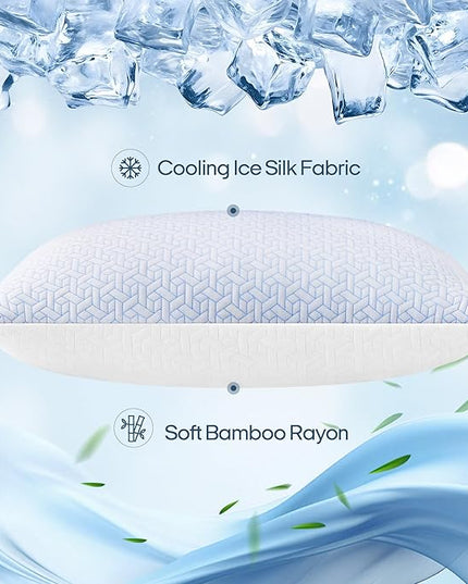 puredown® Cooling Pillows Standard Size Set of 2, Memory Foam Pillows Adjustable Firm Bed Pillows for Sleeping, Cool Pillow for Hot Sleepers with Zipper Removable Pillow Cover