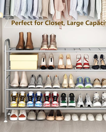 LINZINAR Shoe Rack 4 Tier Storage Organizer for Closet Entryway Metal Grey