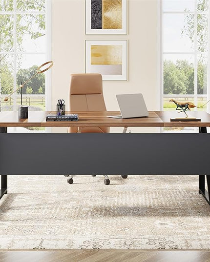 Tribesigns 63 inches Computer Desk with Bottom Storage Shelf Home Office Desk Writing Table for Workstation, Dark Walnut + Steel Leg, Cabinet not Included (Walnul, 63-inch-with Shelf)