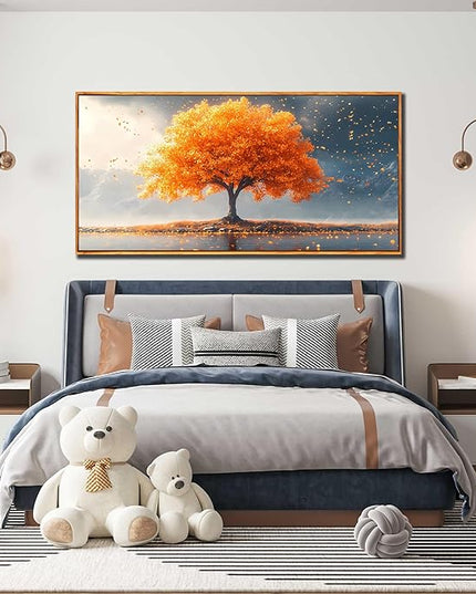 Framed Canvas Wall Art for Living Room Bedroom Office Large Tree of Life Wall Art Orange Tree Fall Landscape Picture Modern Canvas Prints Decor Size 29x59