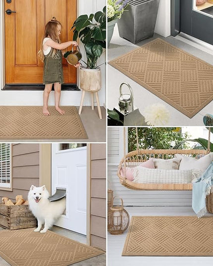 PLEASOR Front Door Mat Outside Entrance, Dirt Resistant and Absorbent Welcome Door Mat Outdoor Indoor, Sturdy Non-Slip Backing Entry Mat, Fade Resistant, Low Profile Doormat for Entryway, 29x17, Beige