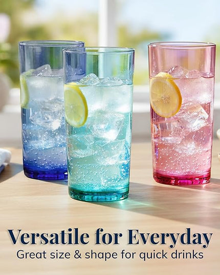 US Acrylic Classic Plastic Reusable Drinking Glasses (Set of 6) 24oz Iced Tea Cups Assorted Colors | BPA-Free Tumblers, Made in USA | Top-Rack Dishwasher Safe