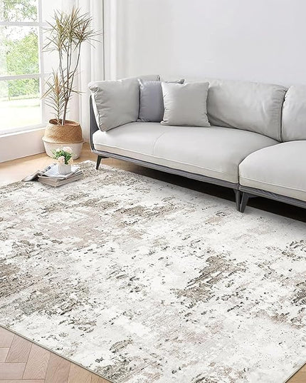 Modern Abstract Area Rug 3x5 Non Slip Non Shedding Rug Low Pile Stain Resistant for Bedroom Living Room,Taupe/Beige