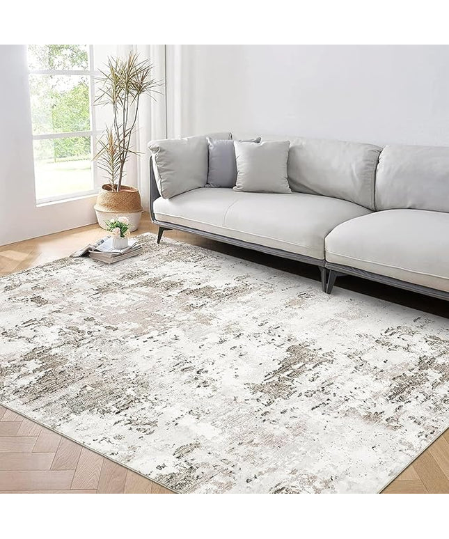 Modern Abstract Area Rug 3x5 Non Slip Non Shedding Rug Low Pile Stain Resistant for Bedroom Living Room,Taupe/Beige