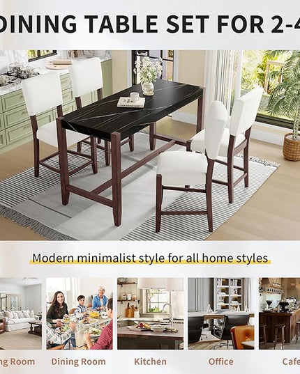 P PURLOVE 5 Piece Kitchen Table Set Counter Height Dining Table Set with Rectangle Table and 4 Cushioned Chairs for Small Place,Pub Kitchen