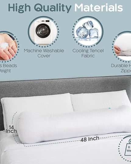 Weighted Body Pillow 8lbs - Weighted Pillow for Deeper Sleep (48” x 14”) - Cooling Body Pillows for Adults, Full Body Pillow for Adults, Side Sleeper Body Pillows with Cover (X-Large/White)