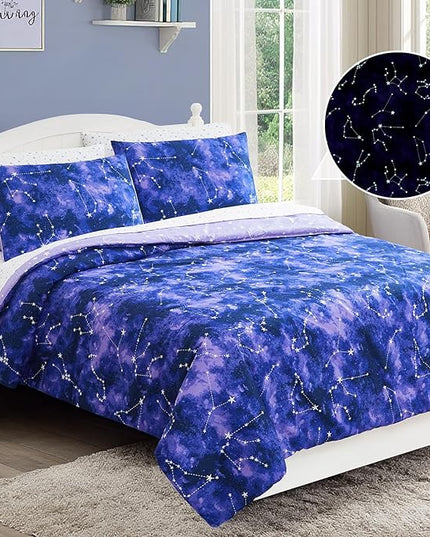 Twin Comforter Set - 5 Pieces Girls Boys Galaxy Glow in The Dark Twin Bedding Sets for Kids, Ultra Soft Bed in A Bag with Sheets