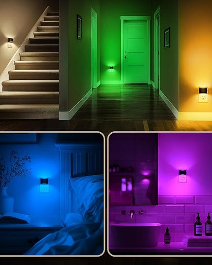 DORESshop LED Night Light[2 Pack], RGB Night Lights Plug into Wall, 3 Level Brightness Adjustable Plug in Night Light, Dusk to Dawn Sensor, Nightlights for Adults, Bedroom, Bathroom, Hallway