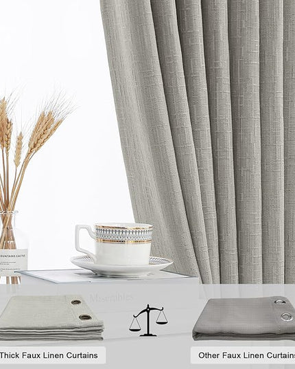 Jacquard Linen Curtains 84 inch Length 2 Panels Thick Faux Linen Blended Window Drapes Burlap Textured Curtains with Grommet for Living Room Bedroom Farmhouse (52x84 Light Khaki) Natural