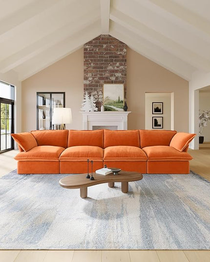 JACH Modular Sectional Couches for Living Room, 162" Deep 4 Seater Sectional Sofa, Cushion Covers Removable, Two Corners and Two Middle, Sofas Furniture for Living Room, Orange