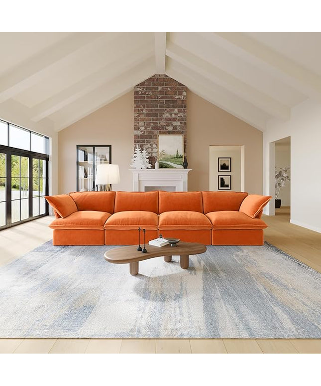 JACH Modular Sectional Couches for Living Room, 162" Deep 4 Seater Sectional Sofa, Cushion Covers Removable, Two Corners and Two Middle, Sofas Furniture for Living Room, Orange