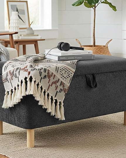Ottoman with Storage, Storage Ottoman Bench, Entryway Bench, End of Bed Bench with Wood Legs for Bedroom, Living Room,Dark Grey