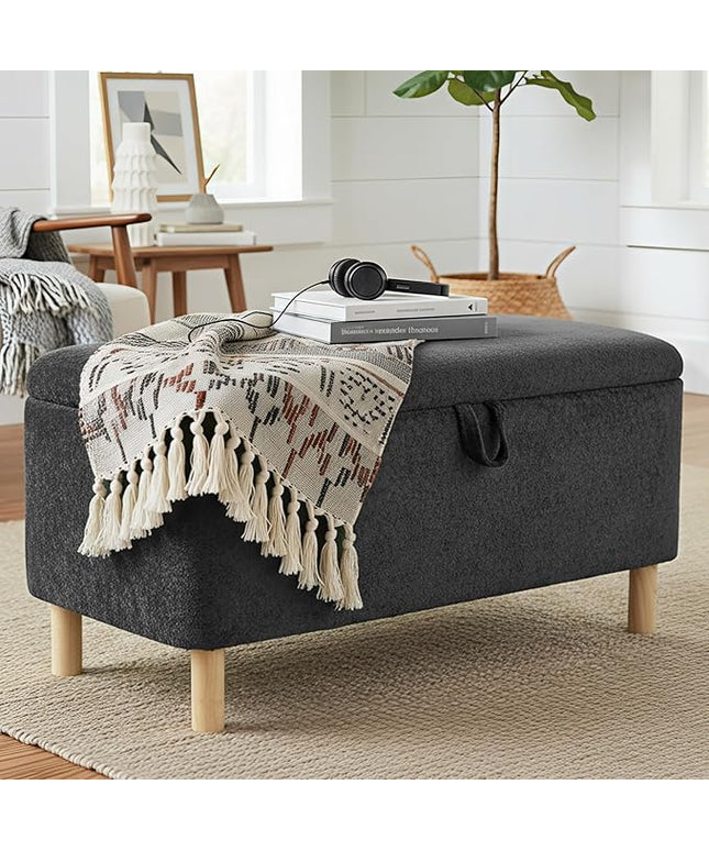 Ottoman with Storage, Storage Ottoman Bench, Entryway Bench, End of Bed Bench with Wood Legs for Bedroom, Living Room,Dark Grey