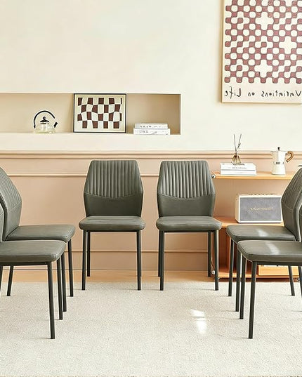 Dining Chairs Set of 6, Dark Grey PU Leather Dining Chairs, Comfortable Upholstered Armless Kitchen Chairs with Black Metal Legs for Living Room, Dining Room, Kitchen