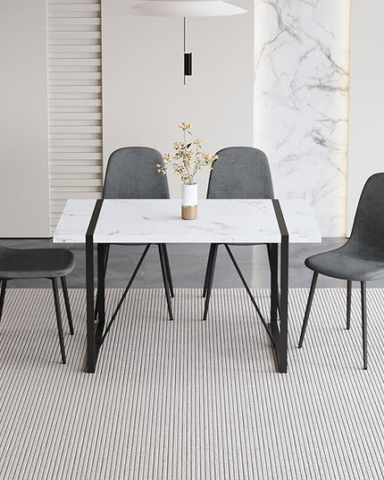 Modern 55'' Grey Wood Dining Table Set - Kitchen Table and Chairs Set of 4, Ideal for Dining Room