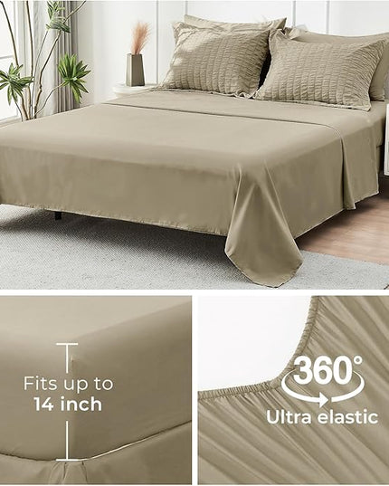 HYMOKEGE Linen Twin Comforter Set Seersucker 5 Pieces, All Season Luxury Bed in a Bag for Bedroom, Bedding Set with Comforter, Sheets, Pillowcase & Sham