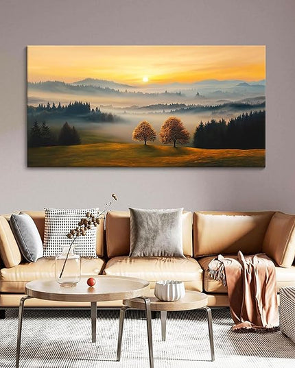 HGUAOA Nature Wall Art - Mountain & Landscape Artwork for Walls - Scenery Canvas Wall Art - Forest Painting for Living Room - Rustic Farmhouse Decor - Wall Pictures for Bedroom 24×48IN