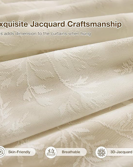 Anmao Taupe Semi Sheer Light Filtering Curtains 90 Inches Long 2 Panels, Leaf Pattern Drapes for Living Room Bedroom, Rod Pocket Sheer Window Treatments with Floral Design, 52x90 Inch