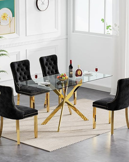 HomVent Rectangular Glass Dining Table Set for 4, Modern Kitchen Table Set and Chairs, Rectangular Glass Dining Room Table Set for Kitchen