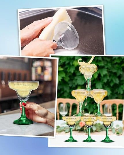 DISCOUNT PROMOS 10 Margarita Glasses Set, 9 oz. - Personalized Text, Logo - Classic, Smooth, Barware, Glassware - Green