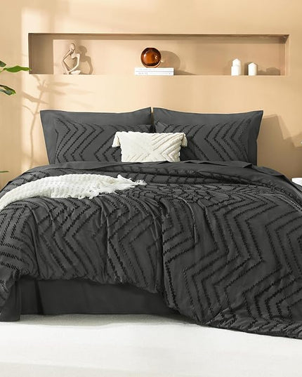 Litanika Dark Grey Full Size Comforter Set with Sheets - 7 Pieces Bed in a Bag Full Tufted Complete Bedding Sets with Comforter, Sheets, Pillowcases & Shams