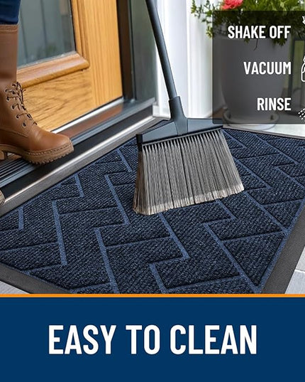 OLANLY Front Door Mat Indoor Outdoor Entrance, Waterproof All-Season, All-Weather Doormat, Sturdy Natural Rubber, Low Profile, Easy Clean Patio Porch Entryway Mat, Herringbone Brick (Blue, 36x24)