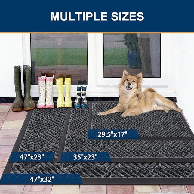 Smiry Front Door Mat Outside Entrance, Heavy Duty Outdoor Indoor Mat, Natural Rubber Doormat, Non Slip, Trap Dirt and Moisture, Easy Clean, Low Profile Patio Porch Entryway Mat, 35x23, Dark Grey