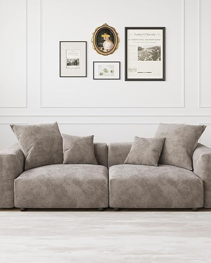 JACH 102" Sectional Couch Sofa with 4 Pillows, Corduroy Comfy Modular Sectional Sofa, Cushion Covers Removable, Love Seat Soft Couches for Living Room, Office, Apartment, Light Brown