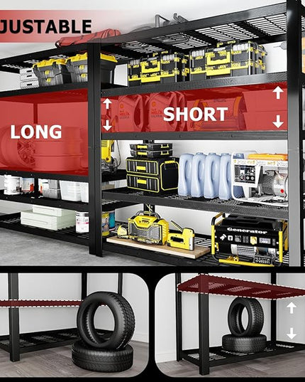 62" W 3050LBS Storage Shelves Unit,5 Tier Heavy Duty Metal Shelving Unit and Storage Large Rack,72" H x62 W x24 D Adjustable Metal Shelving Unit,Garage Shelves for Basement,Warehouse