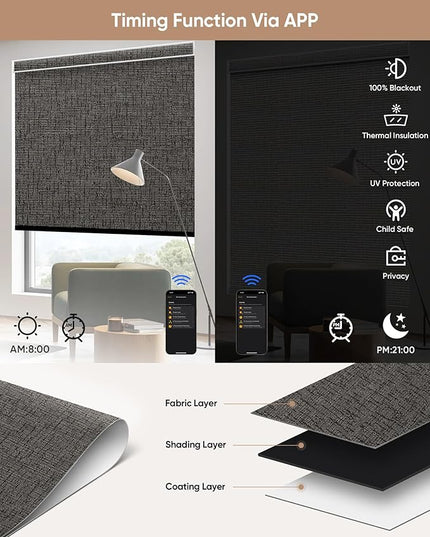 Kincmo Motorized Blinds with Remote,100% Blackout Motorized Roller Shades Work with Apple Homekit,Alexa,Google, Custom Electric Blinds with App,Voice Control (Classic Shadow)