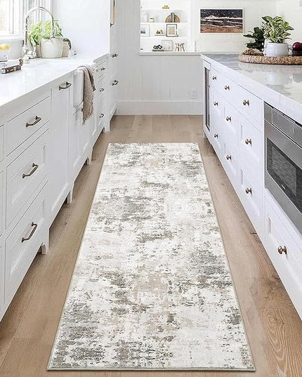Modern Abstract 2x10 Runner Rug Non Slip Non Shedding Rug Low Pile Stain Resistant for Bedroom Hallway Kitchen,Taupe/Beige