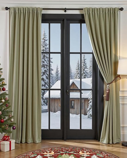 Lazzzy Green Velvet Blackout Curtains 90 Inches Long Thermal Insulated Room Darkening Lined Curtain Drapes Luxury Back Tab Window Treatments for Bedroom Living Room 2 Panels, 52 x 90 Inch, Olive Sage