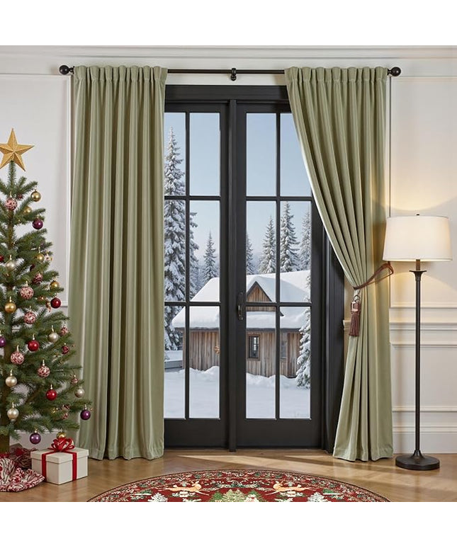 Lazzzy Velvet Green Curtains 108 Inches Long Black Out Thermal Insulated Room Darkening Curtain Drapes Luxury Back Tab Window Treatments for Bedroom Living Room 2 Panels, 52 x 108 Inch, Olive Sage