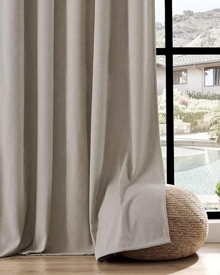 Joydeco Faux Linen Curtains 72 Inch Length 2 Panels Set, Light Filtering Curtains for Bedroom, 52 Inches Wide Living Room Drapes with Rod Pockets (52x72 inch, Birch)