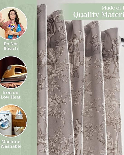 Maison d' Hermine Curtains for Living Room 100% Cotton 124 inch Length One Panel Light Filtering Toile Curtains for Bedroom Windows with Rod and Loop Pockets Drapes (Joli Jouy Beige, 50" W x 124" L)