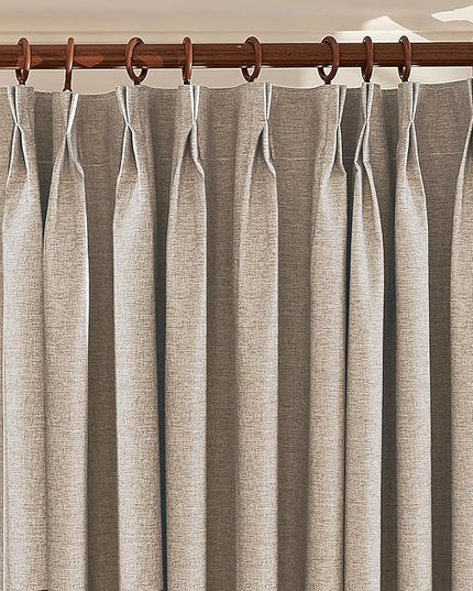 Textured Linen Double Pleats 100% Blackout Curtains for Bedroom/Living Room Blackout Curtains 108 Inches Long, Energy Saving Window Treatment Curtains,84Wx108Lx2,Sand Beige