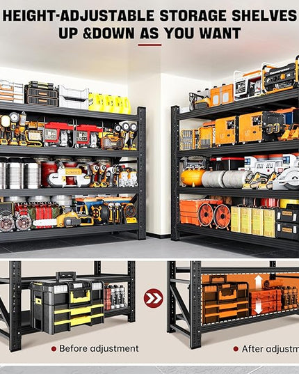 3000LBS Storage Shelves,40" W Garage Shelving Heavy Duty Metal Adjustable Garage Shelves, Shelving Units Industrial Shelving for Warehouse,40" W x 24" D x 60" H,Black