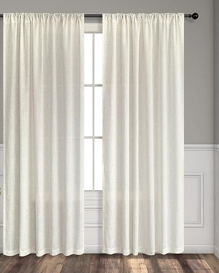 Natural Linen Curtains 54 Inch Length for Master Bedroom 2 Panels Set Back Tab Pocket Neutral Boho Light Reducing Lightweight Semi Sheer Cream Curtain for Kitchen Bathroom Boys Kids Room Sunroom 52x54