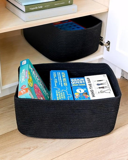 NaturalCozy Storage Baskets 16.8”x13”x7.6” Cotton Rope Woven Baskets for Organizing 3-Pack | Toy Storage Bins | Basket for Shelves, Laundry, Blanket, Clothes, Closet, Kitchen, Bathroom, Gifts