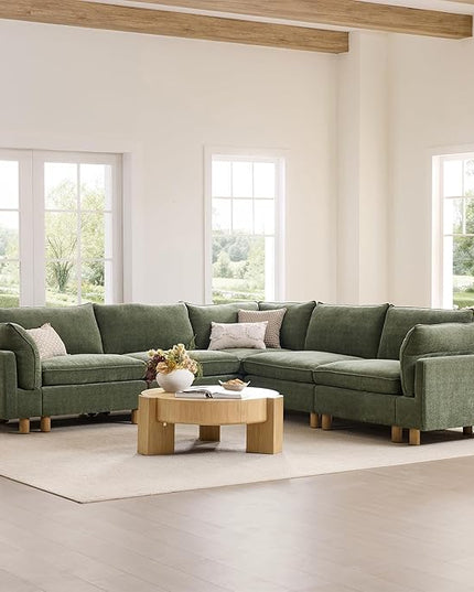 CHITA 118" Super Large Sectional Couches for Living Room, Modular Cloud Couch Sectional Sofa, Premium Fabric Couches, Down Filled, High Density Foam, Chenille in Green, 5 Seat Corner Couch
