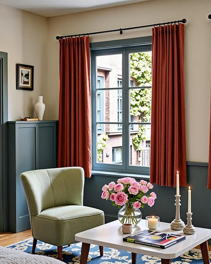 Lazzzy Velvet Blackout Curtains Thermal Insulated Room Window Drapes Super Soft Luxury Curtains for Living Room Bedroom Rod Pocket 2 Panels, Rust Red, 52" W x 72" L