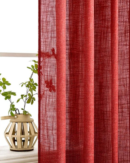 MIULEE Red Linen Curtains 96 Inch Long for Bedroom Living Room, Soft Thick Linen Textured Window Drapes Semi Sheer Light Filtering Rod Pocket Back Tab Christmas Burlap Look, 2 Panels