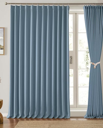 KEQIAOSUOCAI Dusty Blue Pleat Wide Width Drapes 80 x 84 inch Long 2 Panels - Thermal Insulated Room Divider Curtains for Bedroom/Living Room/Patio, Pinch Pleated Curtain Panel with Hooks