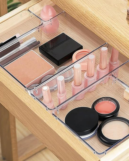 10 PCS Drawer Organizer Set,4 Varied Size Bathroom and kitchen Drawer cabinet organizer Trays, Clear Storage Bins for Makeup, Jewelry, Utensils and Gadgets