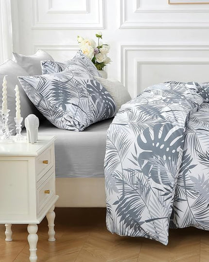 MUXHOMO Black&Grey Bed in a Bag King 7 Pieces, King Comforter Set Reversible Botanical Flowers Design, Ultra Soft & Breathable Bedding Sets with Comforter, Sheets, Pillowcases & Shams